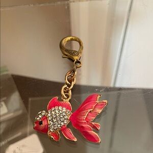 Gold-Tone Pink Fish bag Charm with Rhinestones